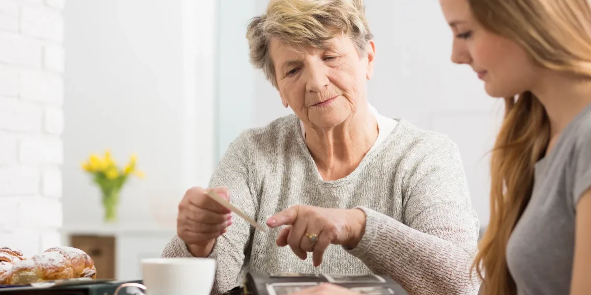 Senior woman and family dementia support