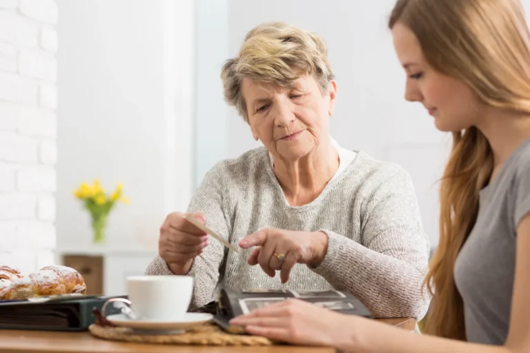 Senior woman and family dementia support