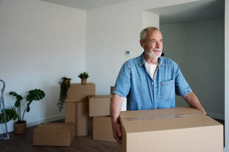 Senior man carrying boxes